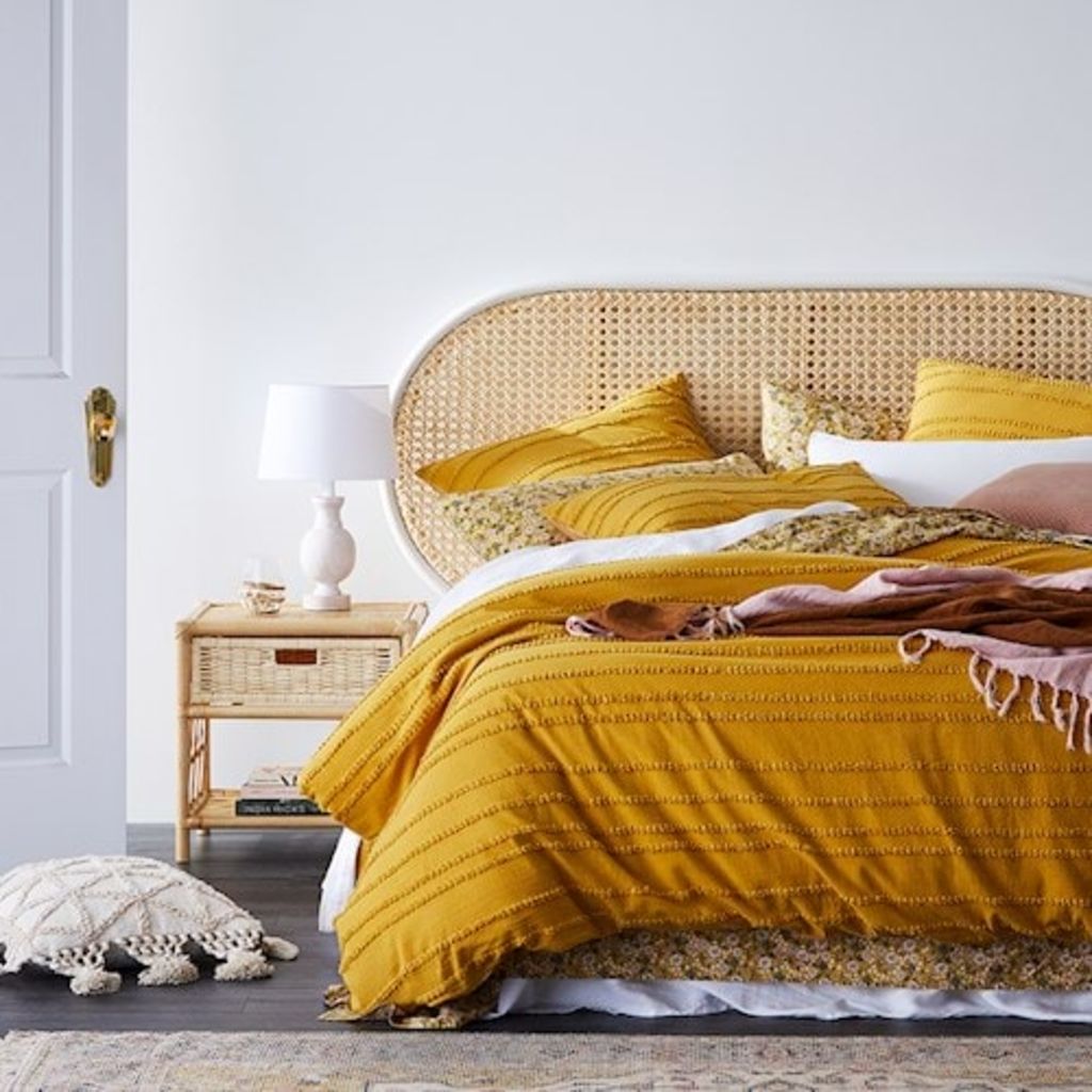 Illuminating Bedroom featuring Adairs quilt sourced from www.Domaine.com.au